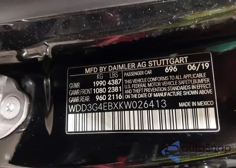 2019 Mercedes-Benz A 220 из США, поврежденный, VIN WDD3G4EBXKW026413